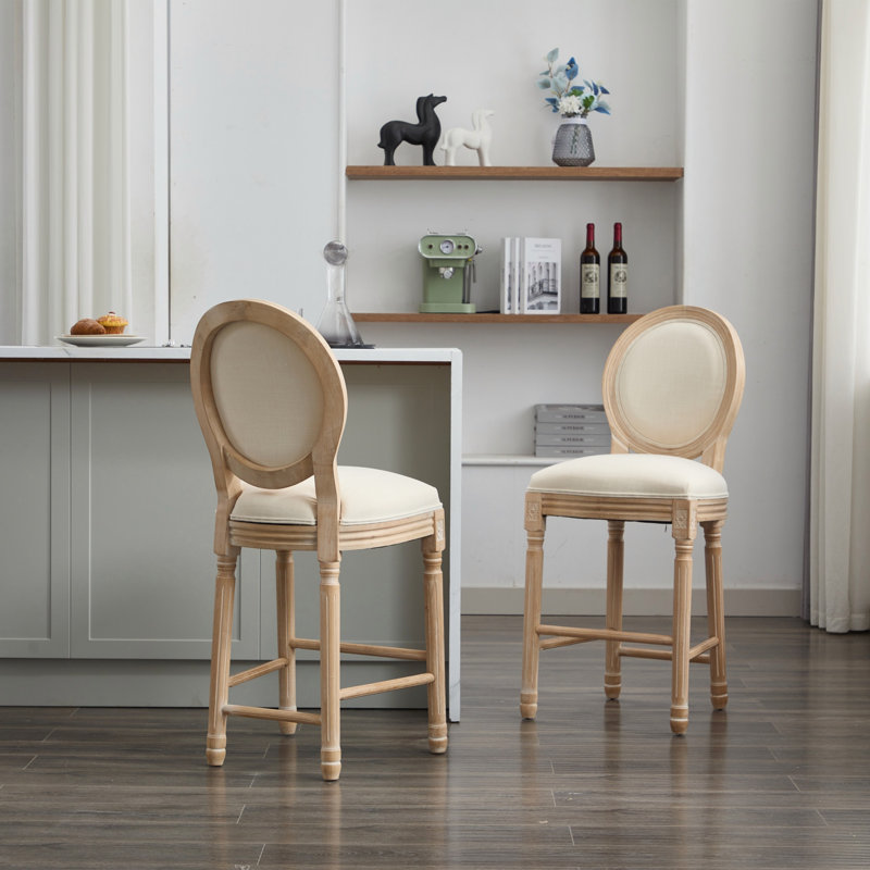 Solid Wood Bar Stools Set Of 2, Classic French Country Wooden Barstools With Upholstered Seating