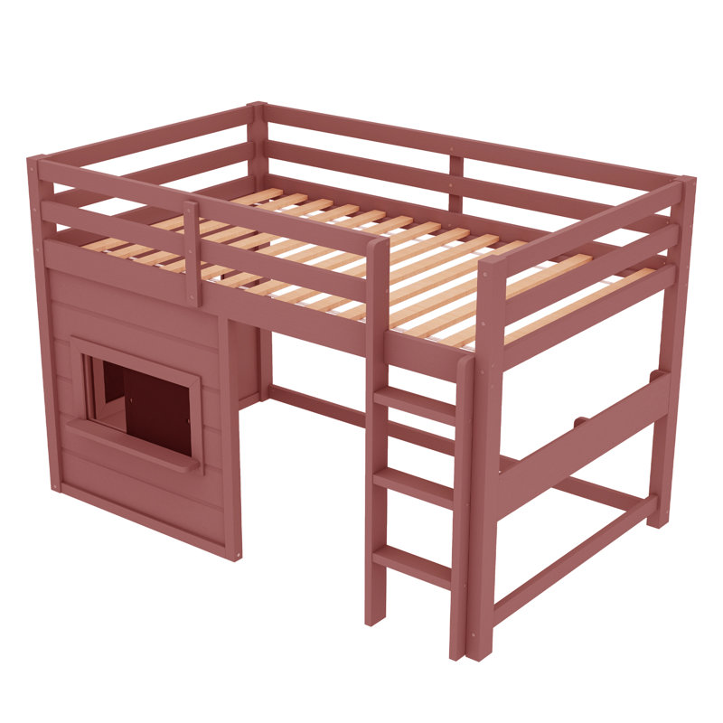Lit mezzanine pour enfants avec tableau coulissant, Rose foncé, Double