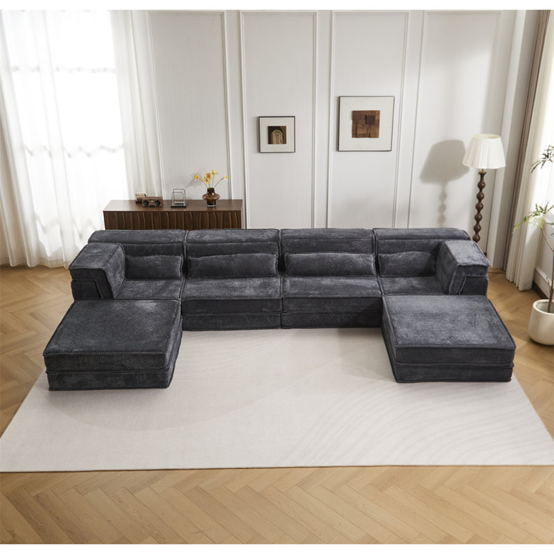 157.48" U-Shaped Sectional, Dark Gray