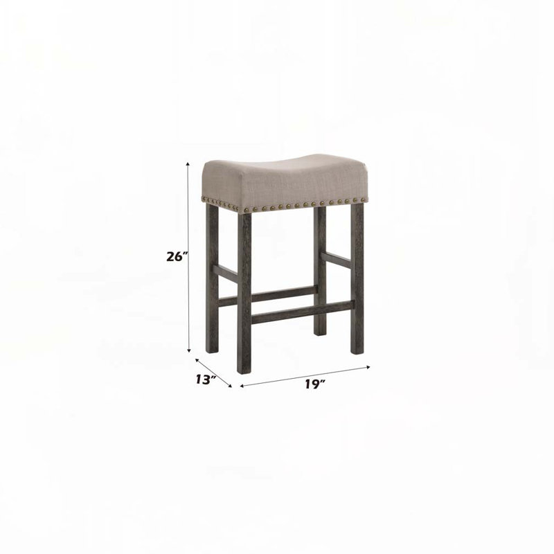 Ensemble de tabourets de bar rembourrés en lin sans dossier et tête cloutée, Gris