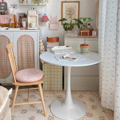 White Round Table, Modern Dining Table, MDF Top and Steel Base Tulip Round Kitchen Table, Mid Century Coffee Table for Living Room 24 Inch, Oval Dining Table