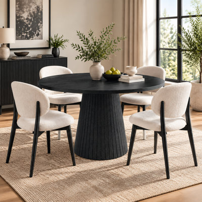 Table de salle à manger ronde de 119 cm (47 po) en placage de marbre pour 4 personnes, style ferme moderne, avec piètement en bois et finition résistante aux égratignures