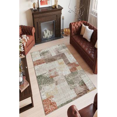 Premium Hall Carpet (3.3 x 6.6 Feet), Beige & Claret Red, Eco-Friendly 100% Polyester, 650 g/m² | Antibacterial, Non-Slip PVC Dot Underside, Machine Washable, 0.16 in Pile Height | Durable & Stylish for Home Decor
