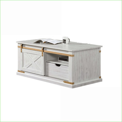 Blanc antique Table basse dorée rustique avec tiroir double-face Tablette ouverte pour le salon