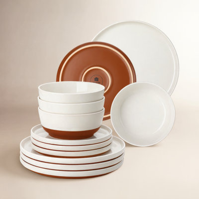 Organic Modern 18-Piece Dinnerware Set For 6, White Glaze With Exposed Khaki Clay Base, Earthy Two-Tone Tableware
