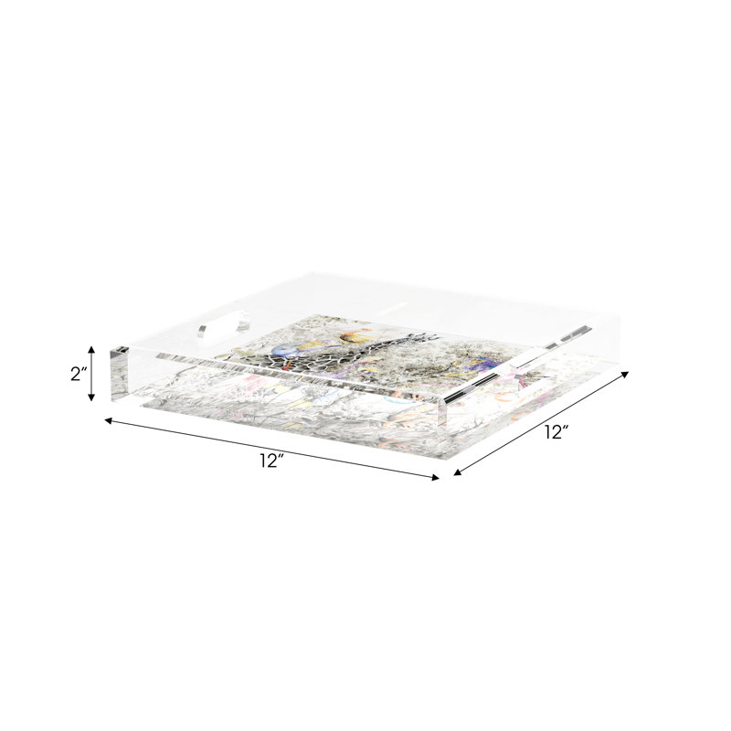 Arcadia Giraffe Scenic Acrylic Square Decorative Tray, 12"W x 12"D x 2"H