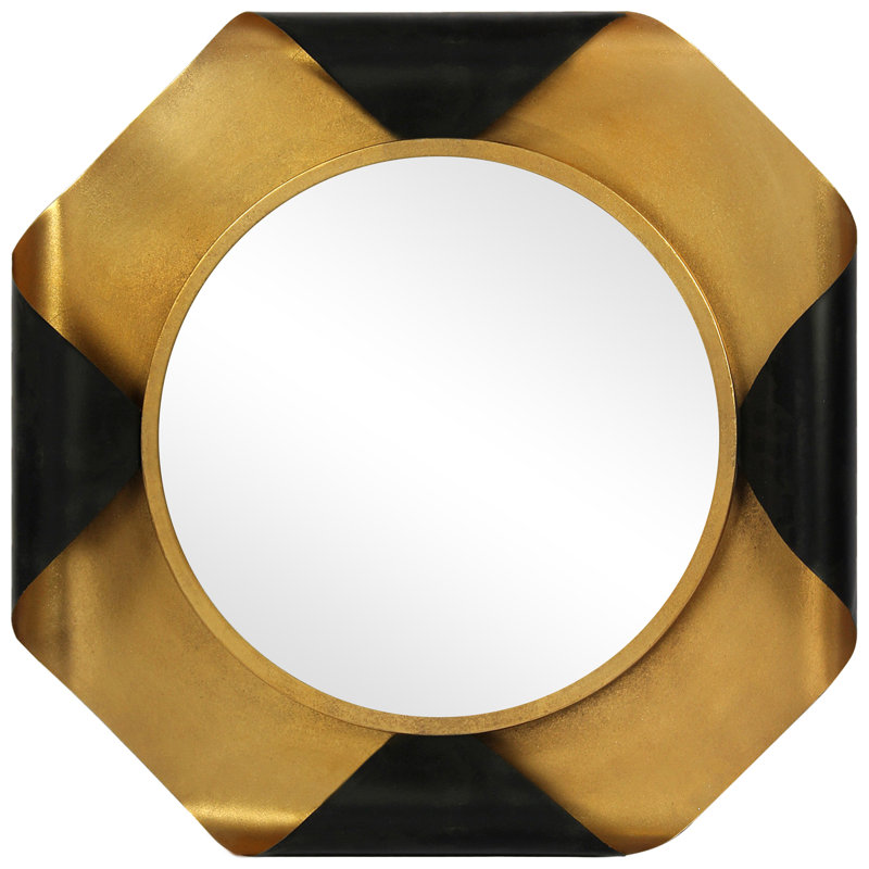 Round Gold Foiled Octagon Vanity Mirror with Curled Metal Frame