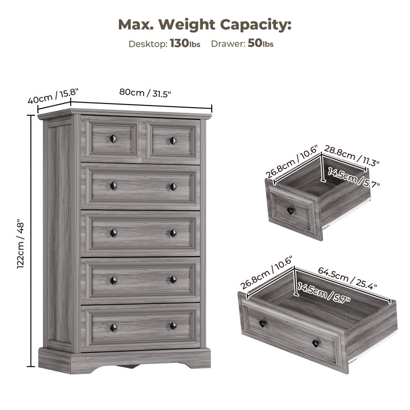 Commode haute 48 "pour chambre Farmhouse, Gris