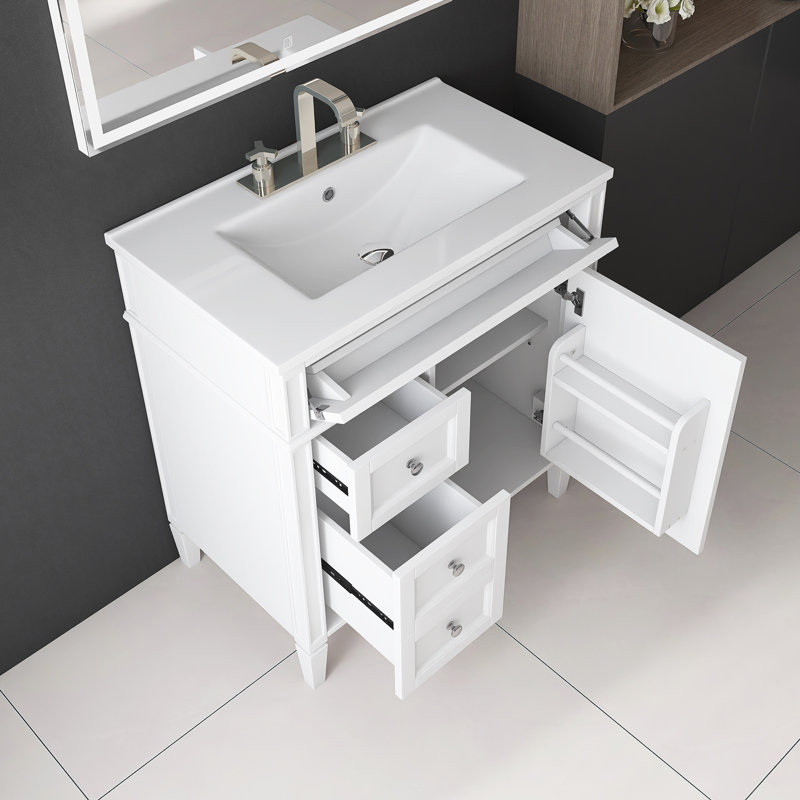 Meuble-lavabo simple 30 po avec comptoir en céramique Sharidan, Blanc