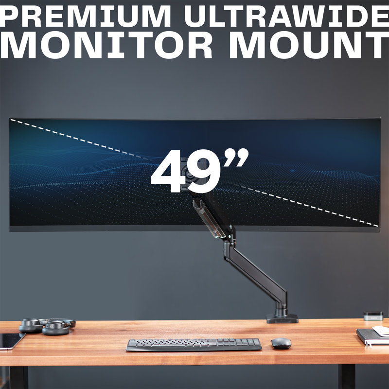 Black Aluminum Full-Motion Single Monitor Desk Mount with Riser