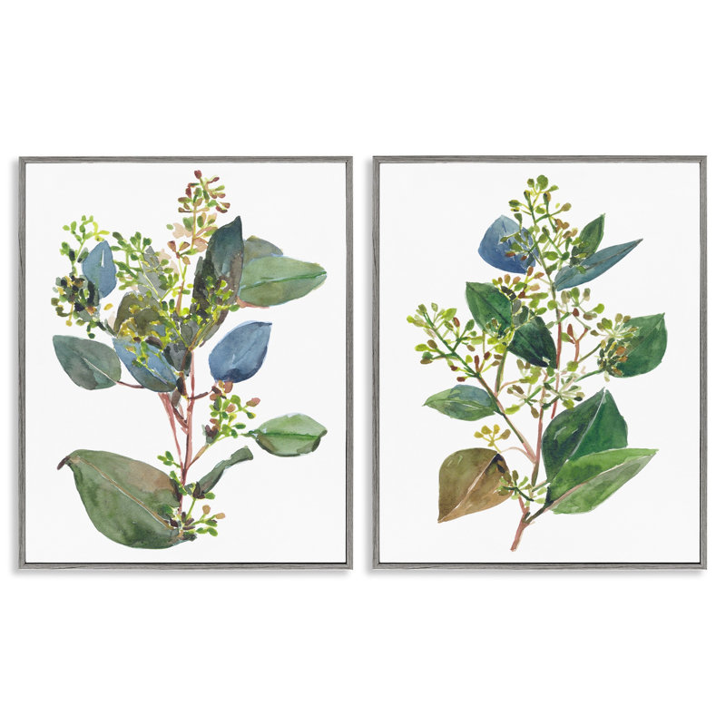 «Soft Eucalyptus Plant Ombre Leaves», ensemble de 2 giclées par Melissa Wang, Estampe numérique Farmhouse, H 30 po x l 24 po