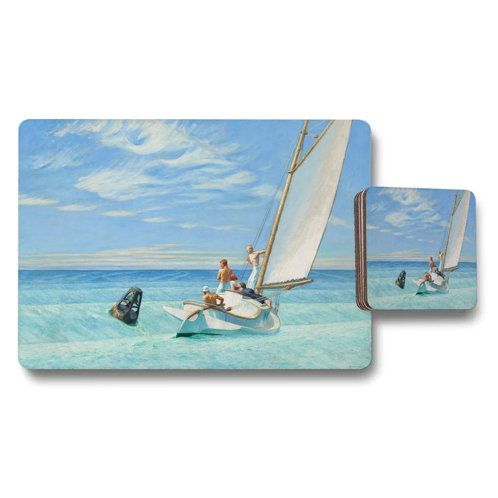 Sailing Boat Beach Scene Artistic Placemat And Coaster Set