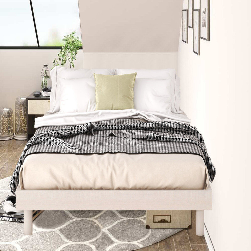 Wooden floating platform bed frame, Twin, White