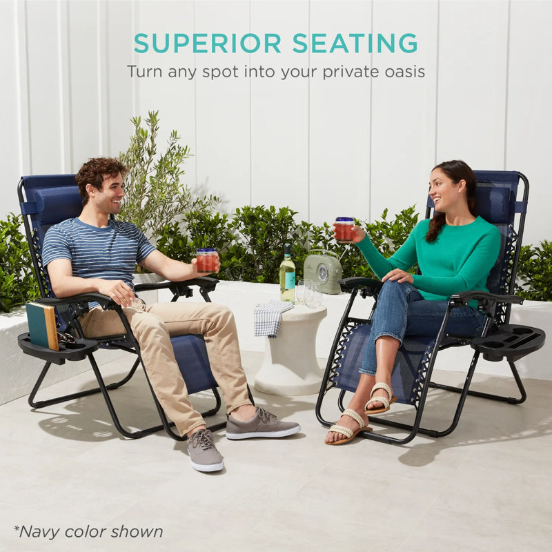 Set of 2 Brown Adjustable Zero Gravity Recliner Chairs with Cup Holders