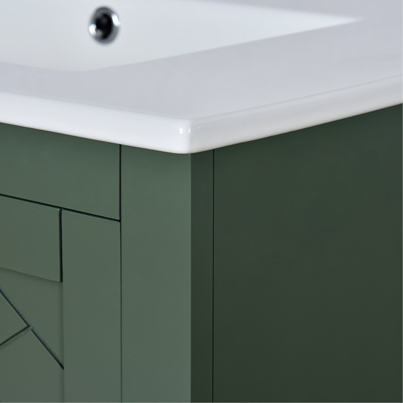 Ensemble de meuble-lavabo 30 po avec lavabo en céramique, armoire de rangement en bois massif, ensemble de meuble-lavabo autoportant avec 3 tiroirs et portes à fermeture douce