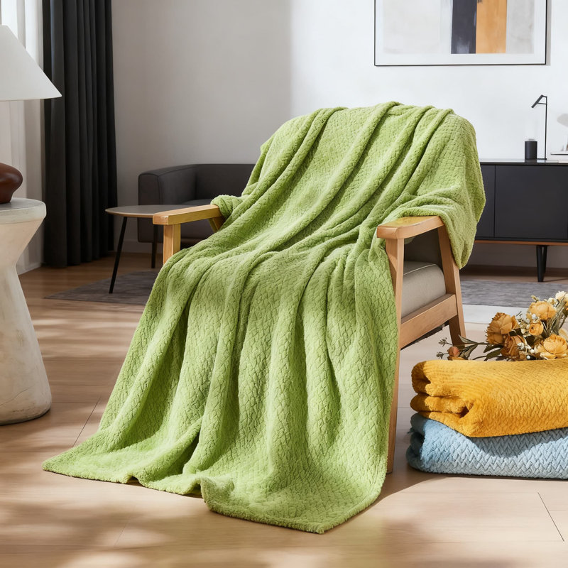 Jeté en flanelle de qualité supérieure en polaire soyeuse, couverture de lit super douce et réversible toutes saisons avec motif de feuilles élégantes