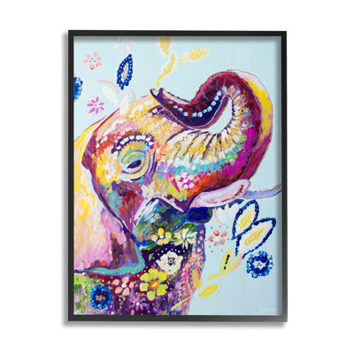 Motif floral, éléphant amusant, estampe numérique par Jen Seeley