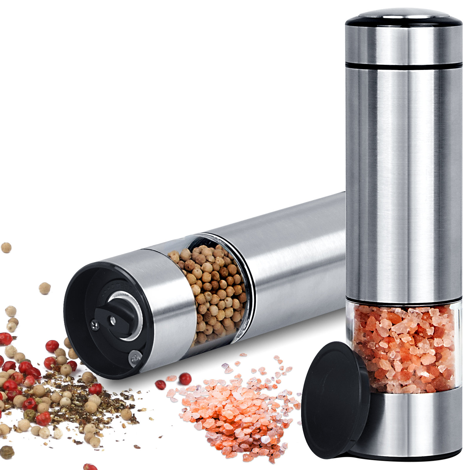 Salt and pepper grinder ,Electric salt and pepper grinder mill with LED  light Electric Salt and Pepper Grinder Battery Powered with Light,  Automatic One Hand Operation Pepper Mill,LED-Illuminated Electric Automatic Pepper  Grinder