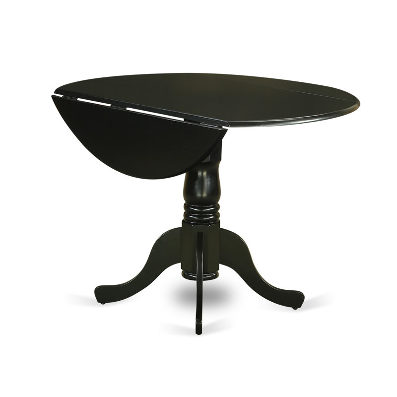 3 Piece Kitchen Table & Chairs Set Contains a Round Dining Room Table with Dropleaf and 2 Grey Linen Fabric Parsons Dining Chairs, 42x42 Inch, Black