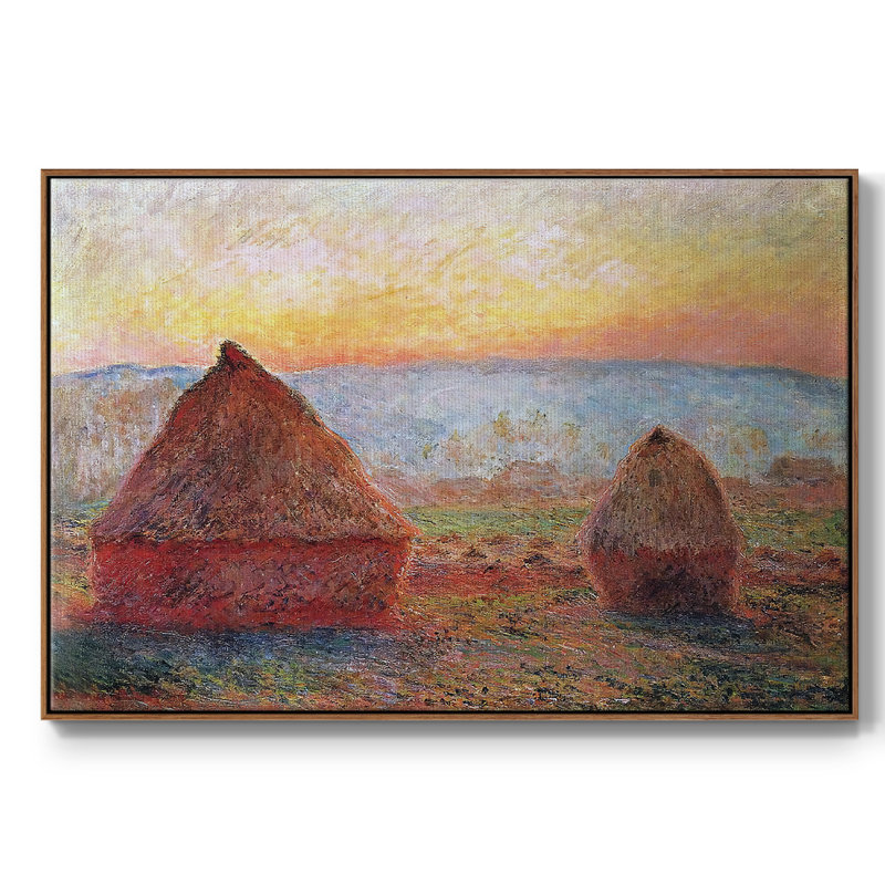«Grainstacks at Giverny, Sunset, 1889», reproduction sur toile flottante, H 17 po x l 25 po x P 2 po, Noyer