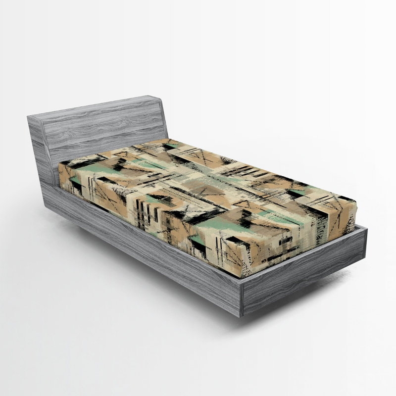 Drap-housse rustique Ambesonne, Vert mer, kaki foncé / abstrait, Drap-housse simple TG