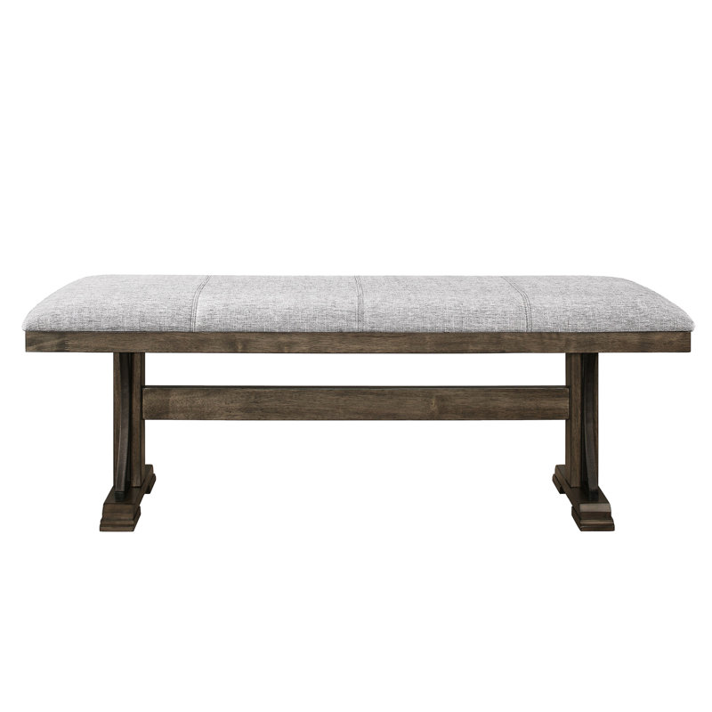 Banc de siège rembourré brun - forme rectangulaire, bois et métal gris foncé / brun, motif transitionnel pour la salle à manger