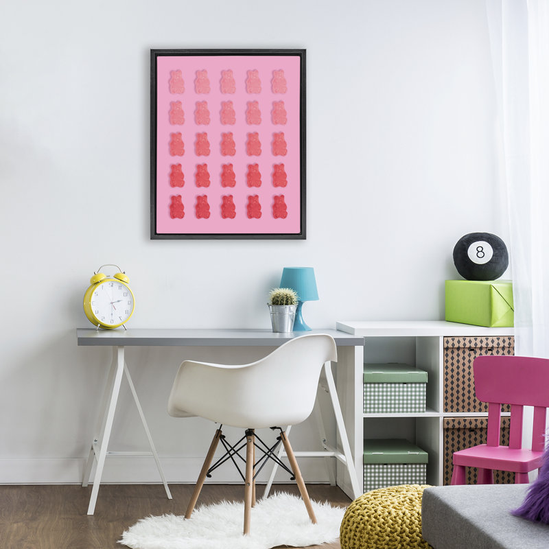Cadre flottant Sweet Pink Gummy Bears, design par Lish Creative, Cadre flottant noir de jais, H 21 po x l 17 po