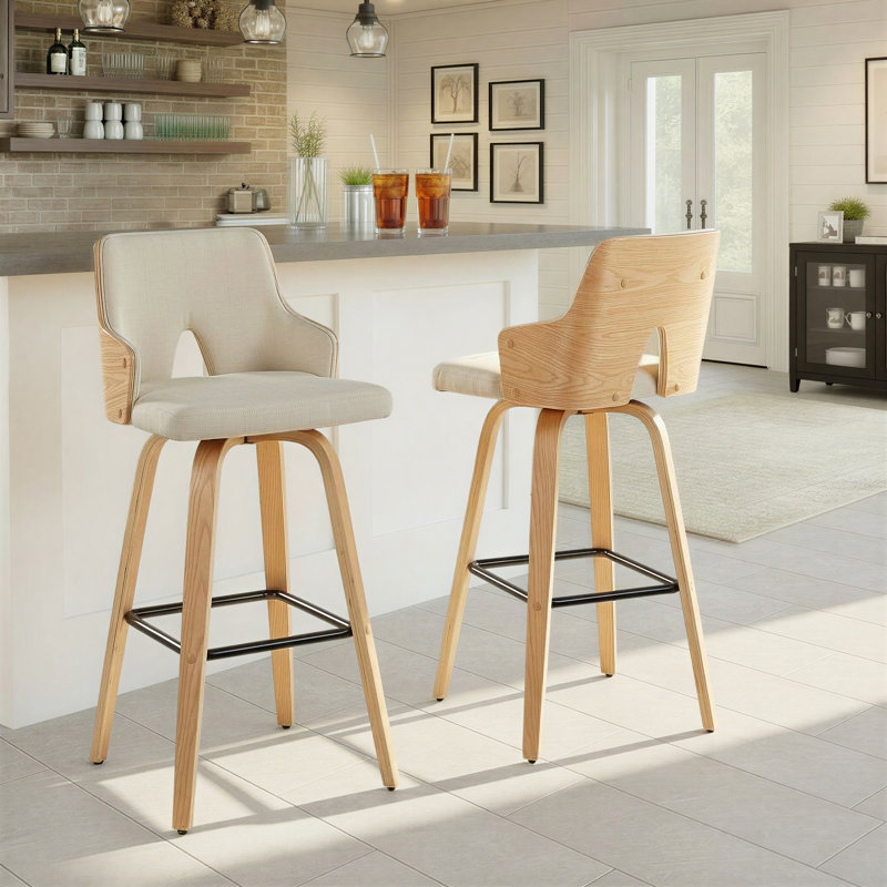 Tabouret de bar et de comptoir Saltram avec repose-pieds carré (ensemble de 2), Naturel, Crème