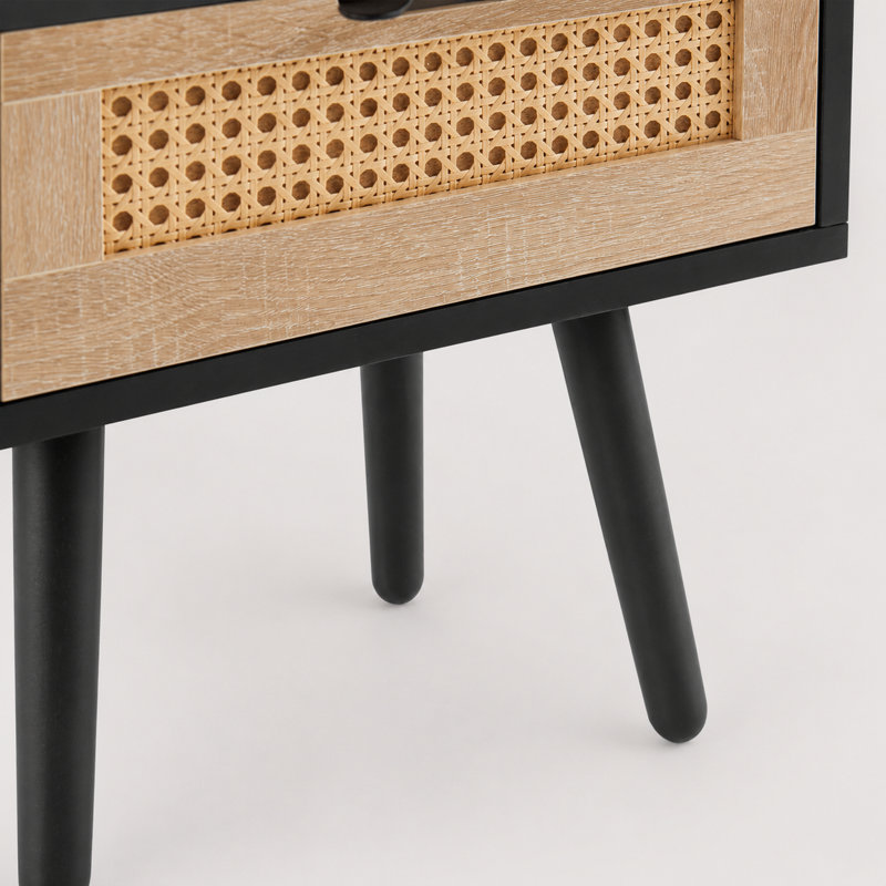 Ensemble de 2 tables d'appoint en rotin avec tiroir Meshoppen Boho, Black
