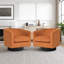 Fauteuil demi-tonneau pivotant en velours orange avec base en bois massif Everett Applewold-107639665