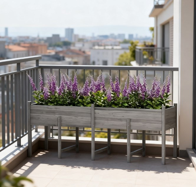 Grande boîte à fleurs surélevée, lit de jardin surélevé en bois avec pieds, doublure de lit et trous de drain