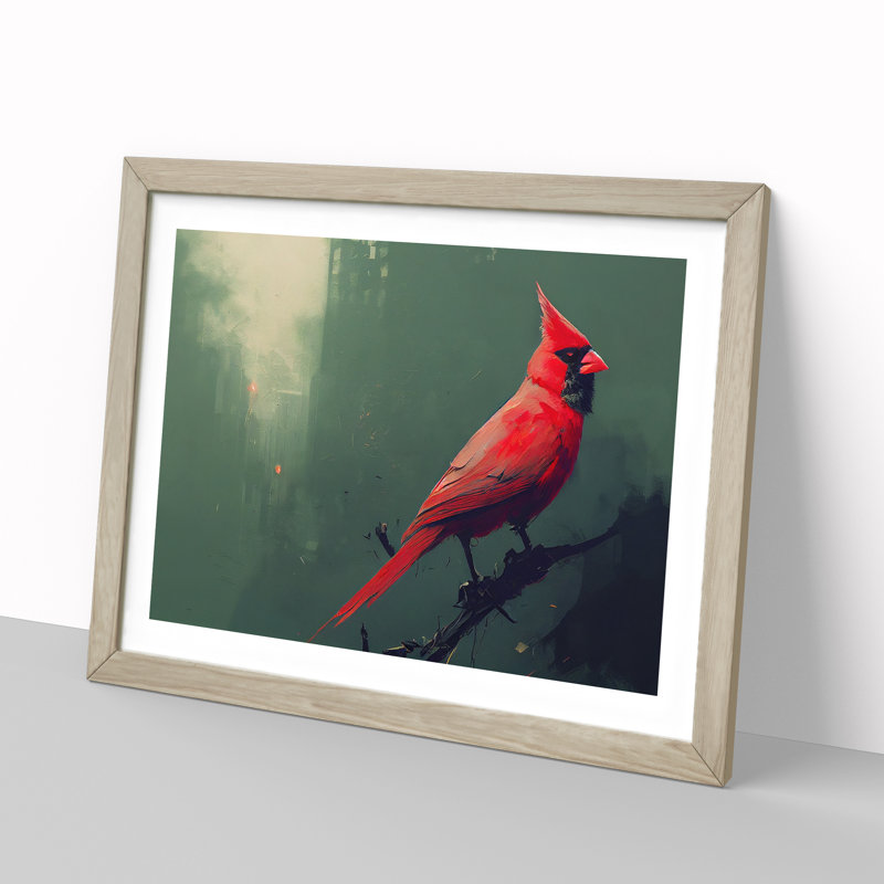 Cardinal Bird Vol.3 - Single Picture Frame Print, 25cm H x 34cm W x 2cm D, Oak Framed