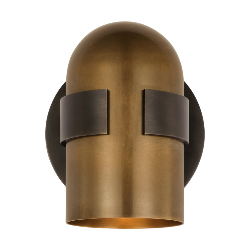 Avroko Octavia 1-light small wall sconce in blackened bronze finish and bright worn brass shades