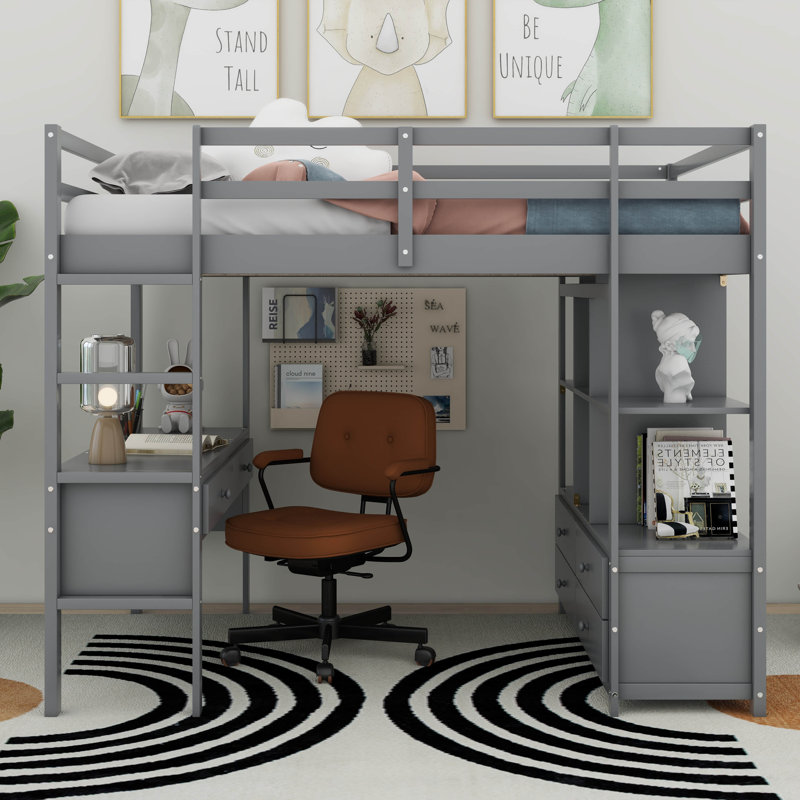 Kids Full Loft Bed, Gray