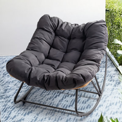 Rattan-Woven Metal-Framed Rocking Chair With Cushion