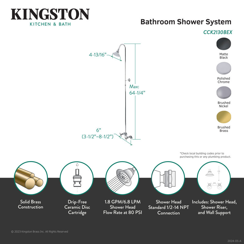 Ensemble de douche Kingston Brass Essex, Noir mat