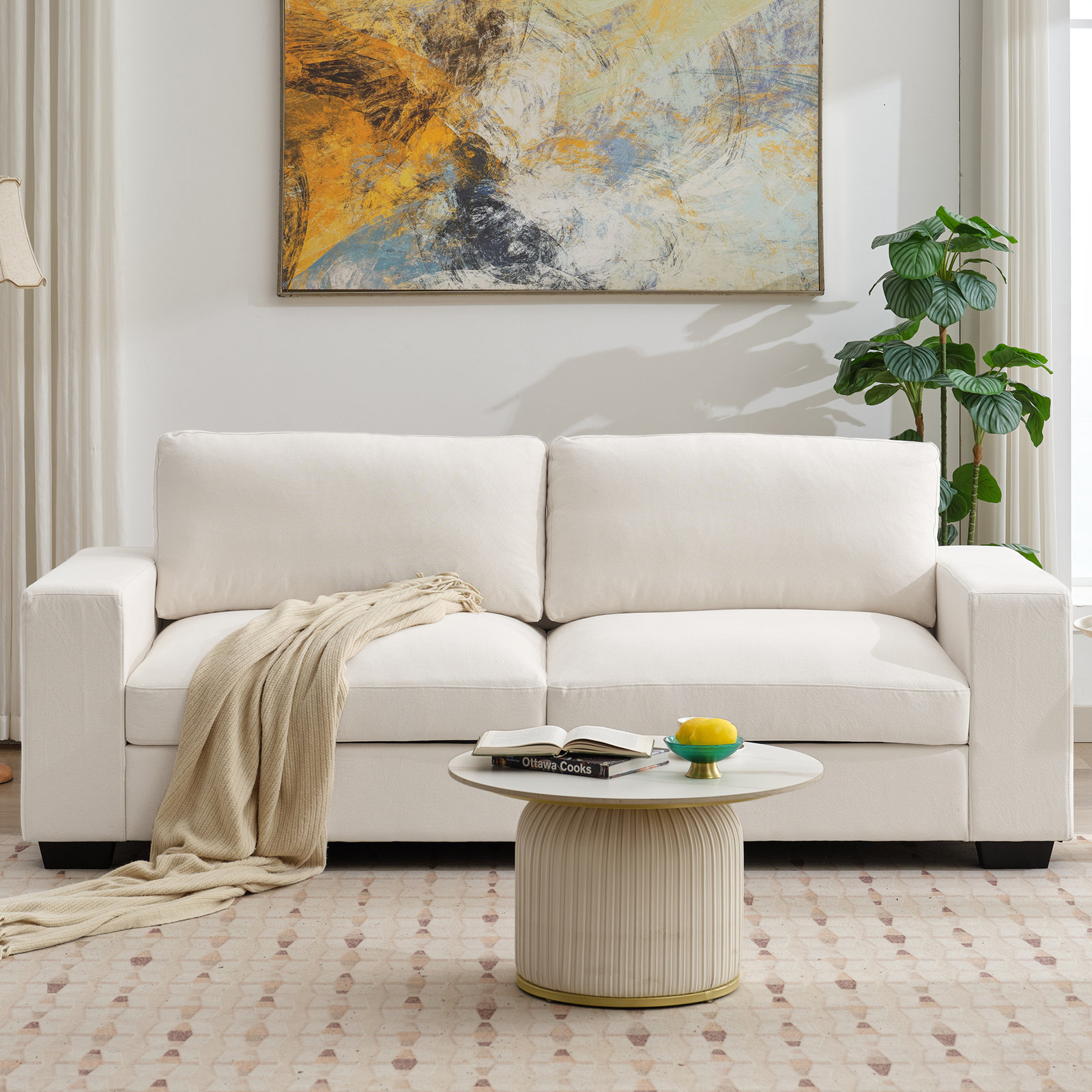 Alden 92'' Upholstered Sleeper Sofa, White Performance