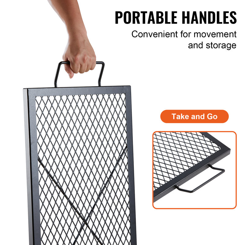 Black Heavy Duty Steel Rectangular Fire Pit Grill Grate with Handles