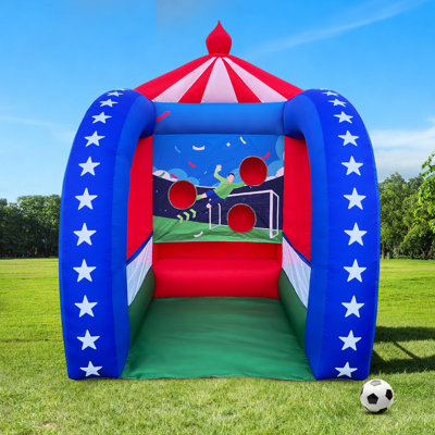 Jeux de carnaval gonflables 6,5 x 6,5 x 9 pi avec ventilateur intégré et jeu de cible de football à gonflage rapide
