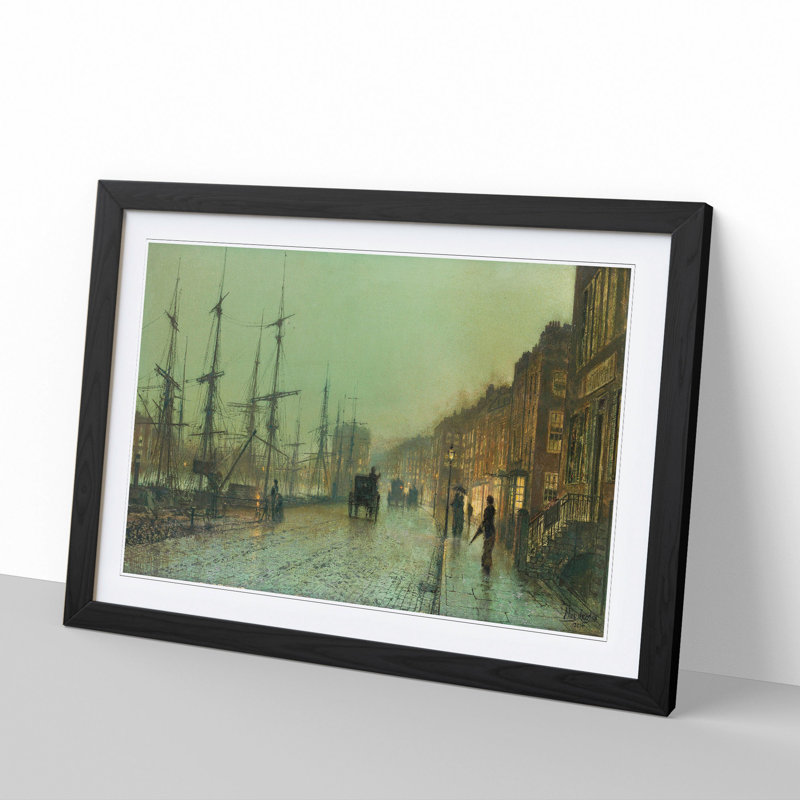 Glasgow Docks by John Atkinson Grimshaw - Picture Frame Painting, 36cm H x 48cm W x 2cm D, Black Framed