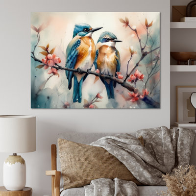 Blue Birds Sitting on Tree Branch IV - Print