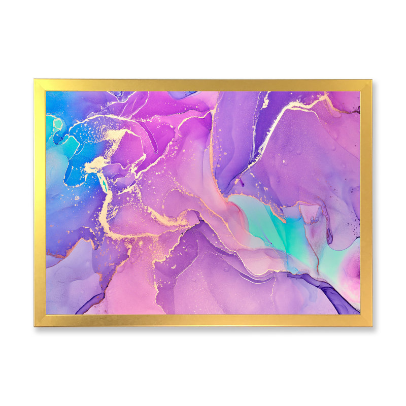Rose et mauve, art liquide abstrait I - reproduction sur toile, H 12 po x l 20 po, Toile à cadre d'angle fermé doré
