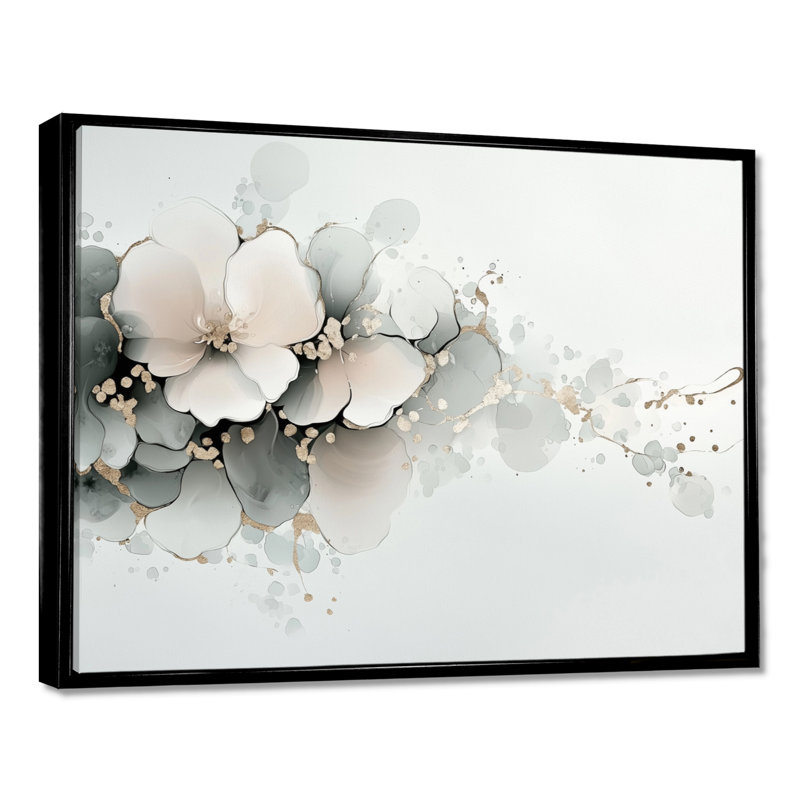 Encre de pivoines - art mural pivoine, H 34 po x l 44 po, Impression dans un cadre flottant sans passe-parto, Noir