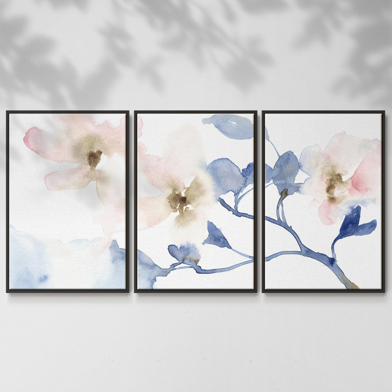 " Cherry Blossom Light I " 3 - Pieces, Black, 40" H x 78" W x 2" D