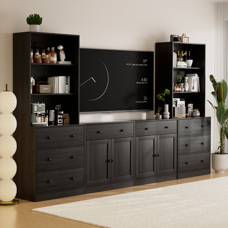 Meuble audio-vidéo en bois manufacturé Centerport, Noir
