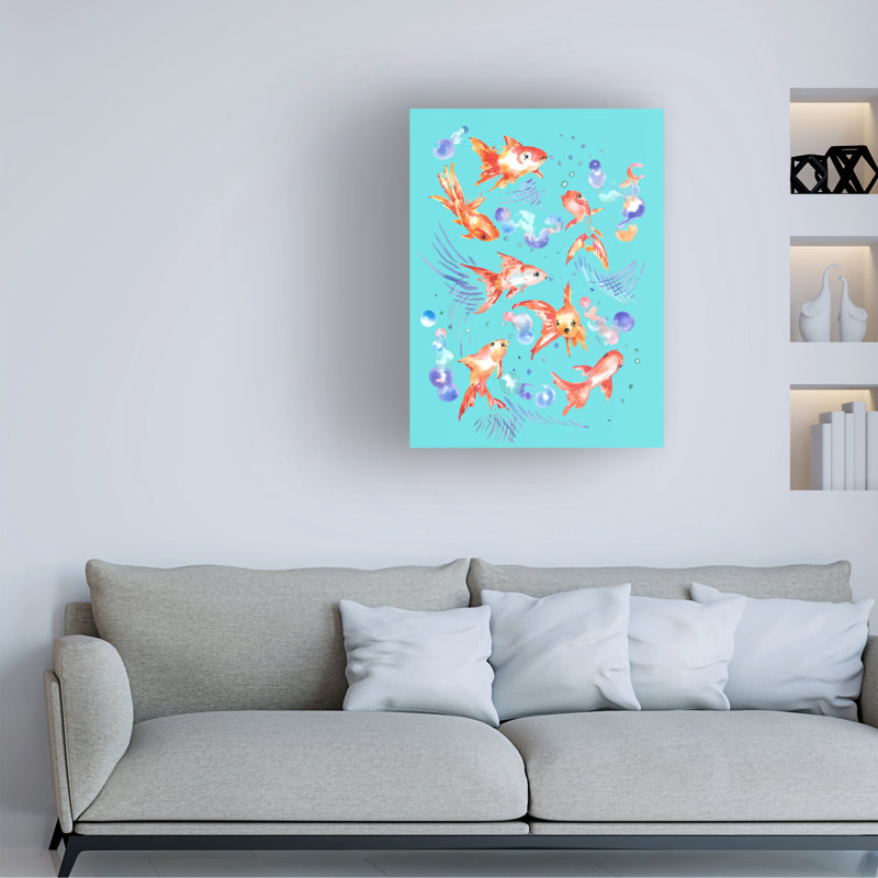 Art mural sur toile tendue - "Goldfish" Bley Hack pour décoration de salon, de chambre à coucher ou de bureau - 35 x 47