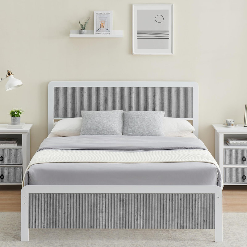 Lit plateforme Bergfield, Double, gris