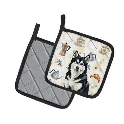 Black and White Alaskan Malamute Coffee Bar Pair of Pot Holders