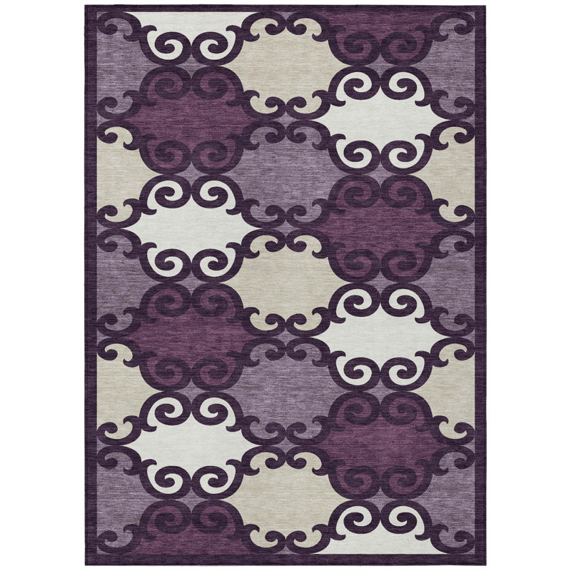 Tapis extérieur lavable aubergine 3 pi x 5 pi aubergine et ivoire
