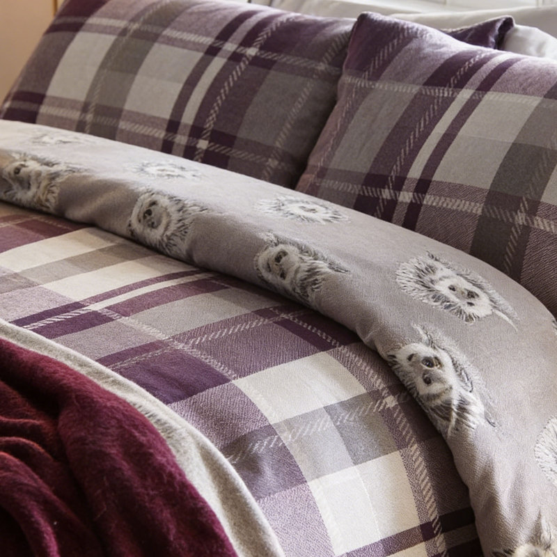Geometric Duvet Cover Set, Kingsize Duvet Cover + 2 Pillowcases, Purple Checkered